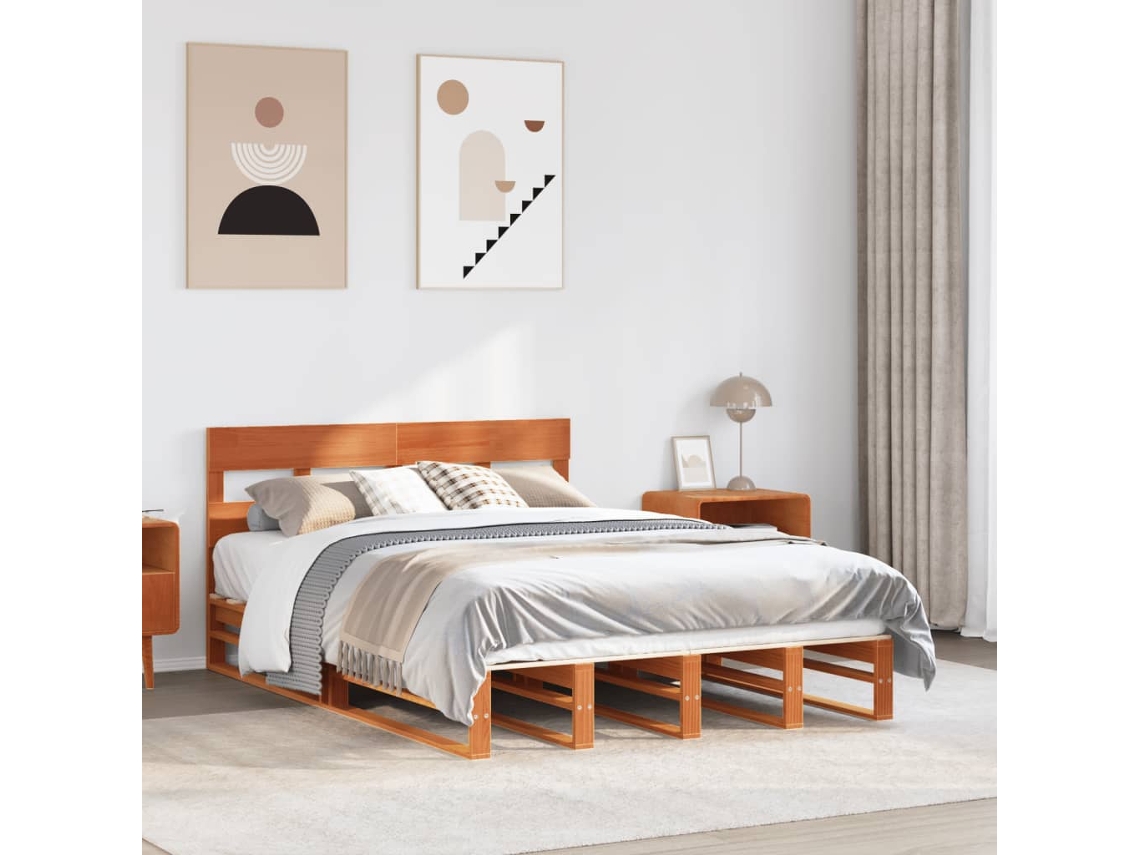 Vidaxl Cama Sem Colchão 150x200 Cm Madeira Pinho Maciça Castanho-mel