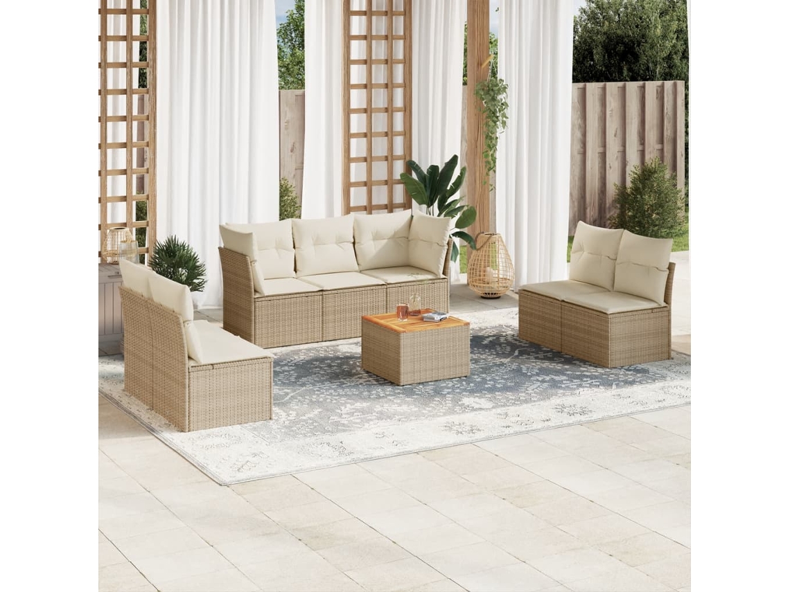Vidaxl 8 Pcs Conjunto De Sofás P/ Jardim Com Almofadões Vime Pe Bege