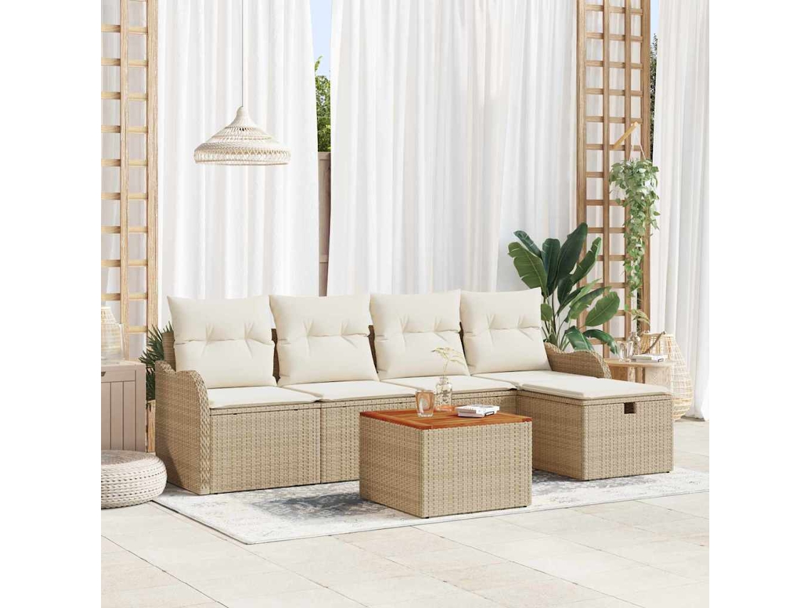 Vidaxl Conjunto De Sofá De Jardim 6 Unid. Bege Rattan Sintético