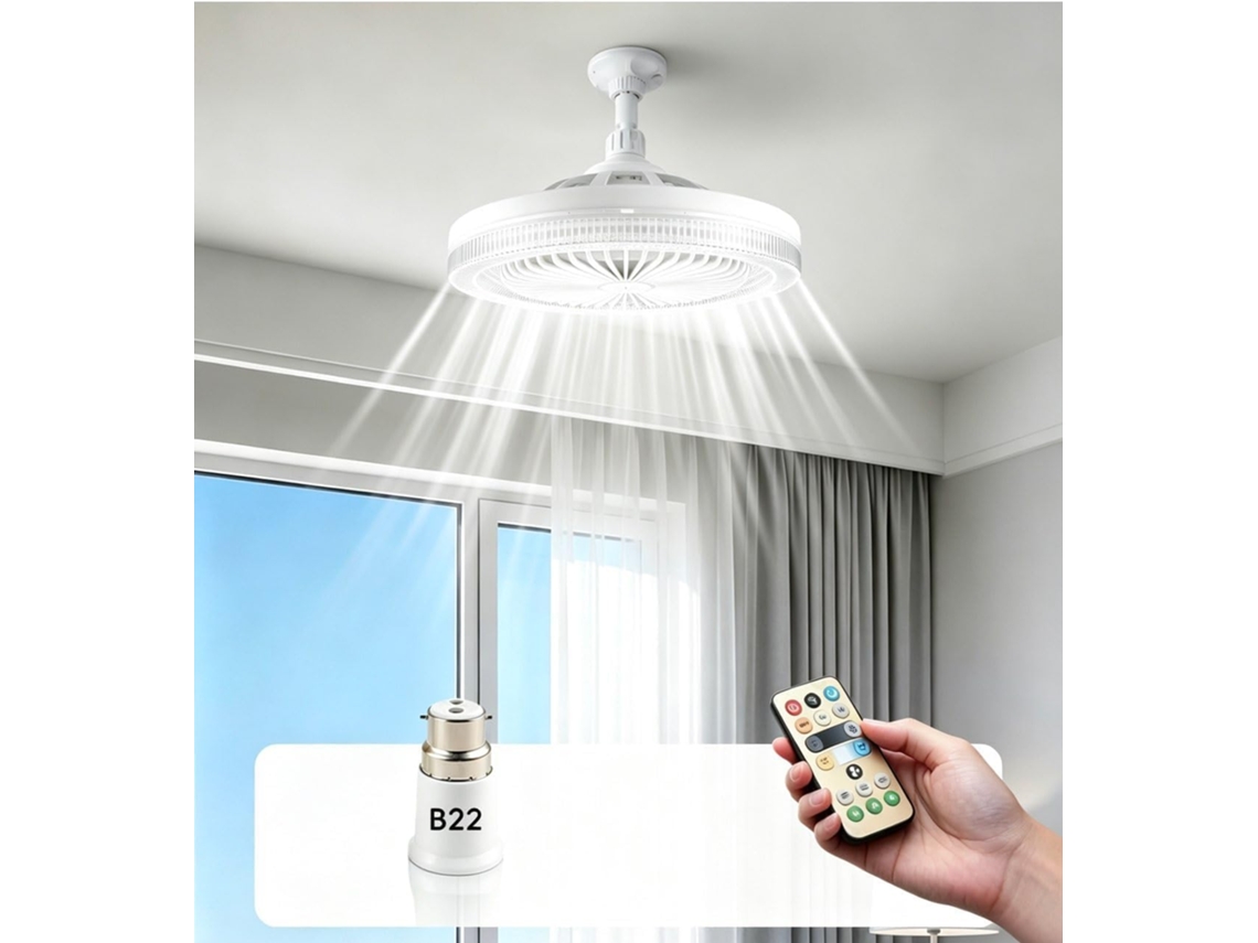 Ventilador De Teto Com Luz Led E27 B22 Com Timer, Soquete E27