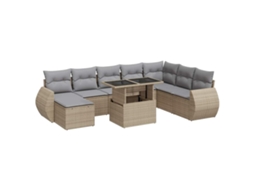 Conjunto de 9 Sofás para Jardim com Almofadões Vime Pe Bege MAISON EXCLUSIVE (90x200 cm)