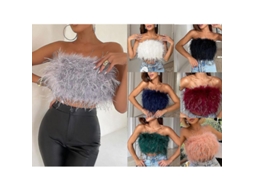 2026 blusa de Pelo Fluffy e Plumas para Mulher Moda Versátil