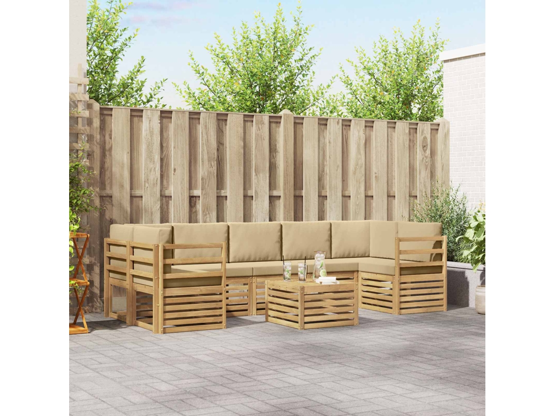 Vidaxl Conjunto De Sofás Para Exterior 8 Unid. Branco E Bege Poliéster