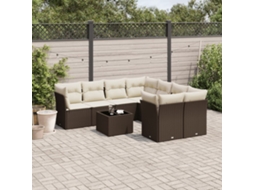 Vidaxl 9 Pcs Conjunto Sofás P/ Jardim C/ Almofadões Vime Pe Castanho