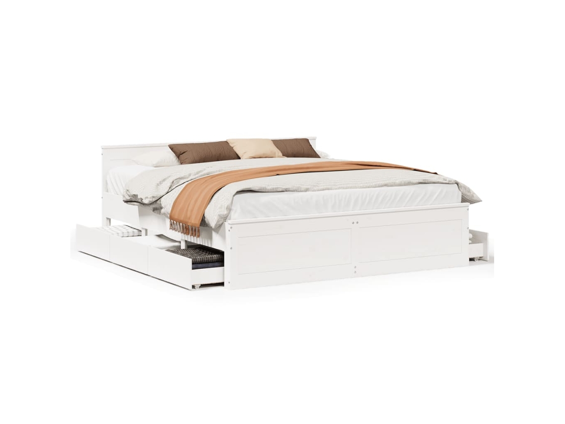 Bed Frame, Bed Frames Vidaxl Branco Madeira De Pinho (180 X 200 Cm)