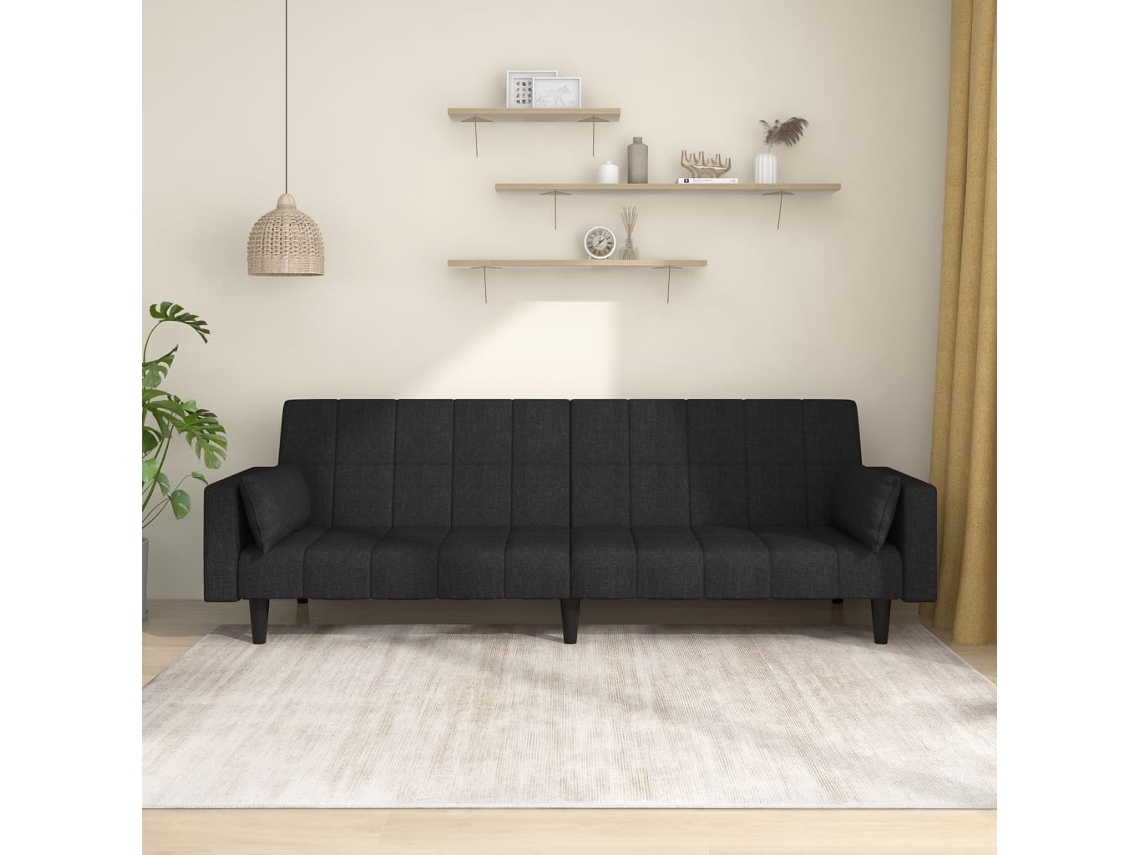 Vidaxl Sofá-cama 2 Lugares Com Duas Almofadas Tecido Preto