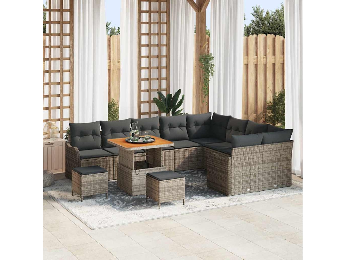 Vidaxl Conjunto De Sofá De Jardim Com Almofada 12 Pcs Cinzeto
