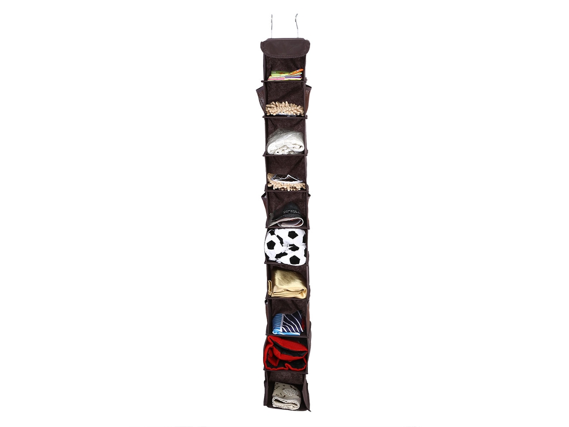 Bolsa organizadora de armário marrom com 10 camadas, organizadora para roupas, sapatos e acessórios.
