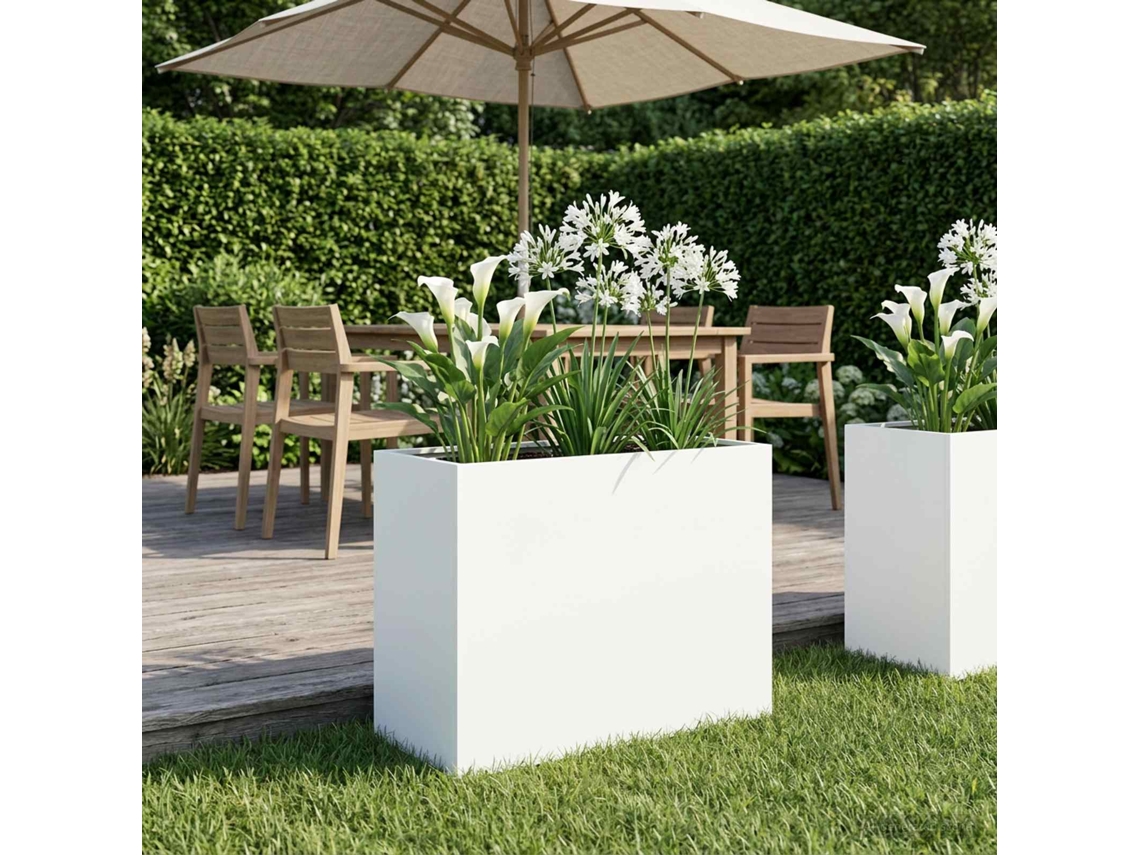 Vidaxl Vaso De Jardim Branco 60 X 30 X 50 Cm Aço Laminado A Frio