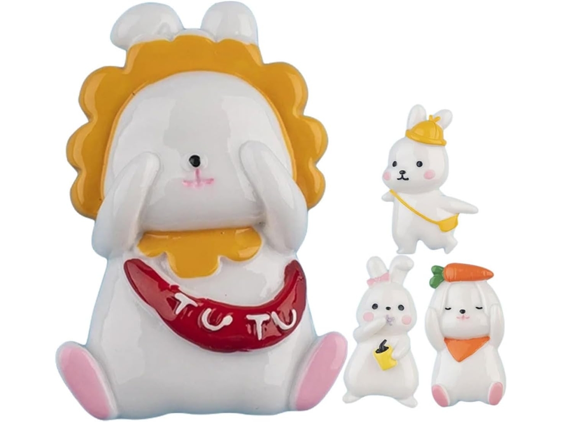 Conjunto De 4 Ímãs Geladeira Resina Com Desenho Coelho