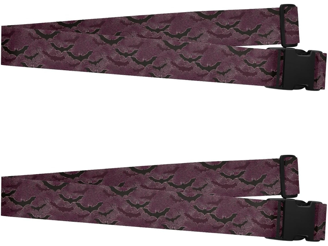 Conjunto De 2 Alças Bagagem Em Estilo Ukiyo E Japonês Com Morcegos, Nas Cores Bordô E Preto, Muito Resistentes E