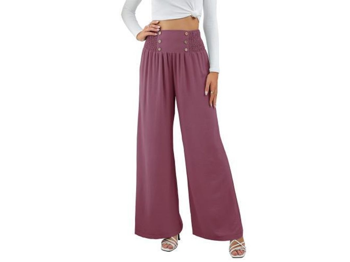 2026-pantalones Anchos De Lino Para Mujer Verano Cintura Alta Elástica Pantalones De Playa Xxl Morado