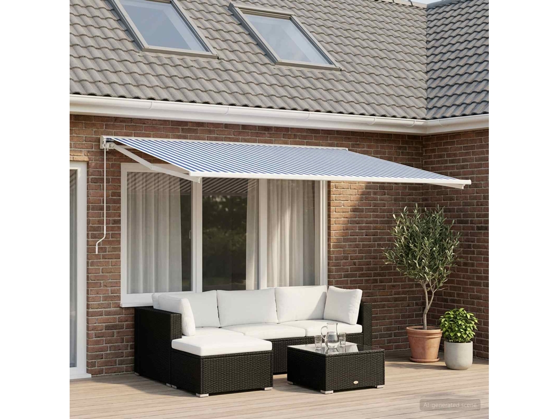 Vidaxl Tecido De Substituição Para Toldo Azul E Branco 300 X 200 Cm