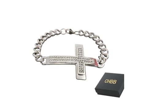 Pulseira Em Aço Titânio Com Diamantes, Tendência Da Moda, Joias Com Cruz Dourada Ciel Bleu