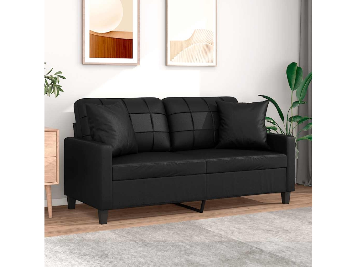 Vidaxl Sofá 2 Lugares + Almofadas Decoração 140 Cm Couro Artif. Preto