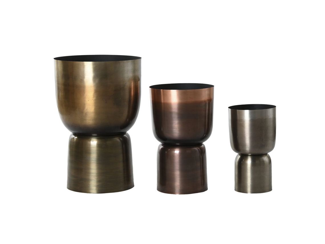 Conjunto de 3 Vasos de Metal com Pátina Dourada, 40x40x62cm ALEXANDRA HOUSE LIVING