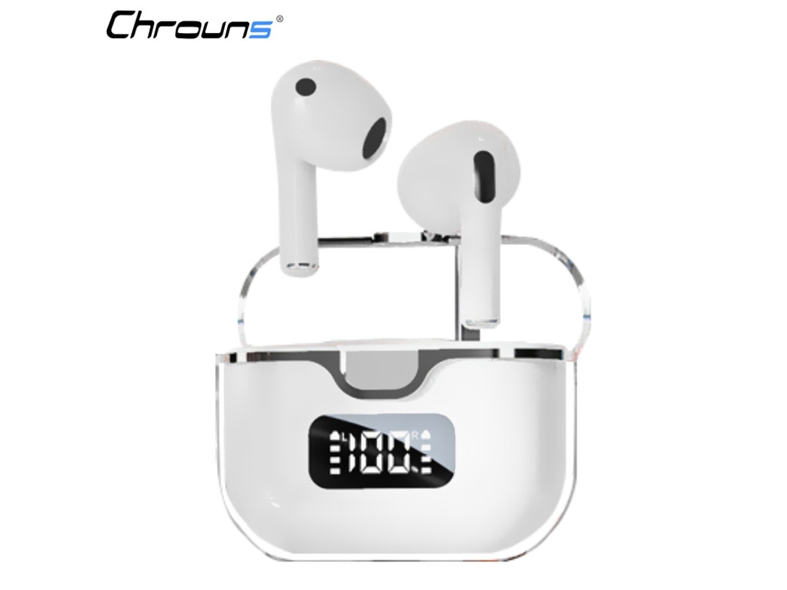 Fone De Ouvido Sem Fio Bluetooth, Chrons Bluetooth 5.2, Com Microfone Recarregável Branco