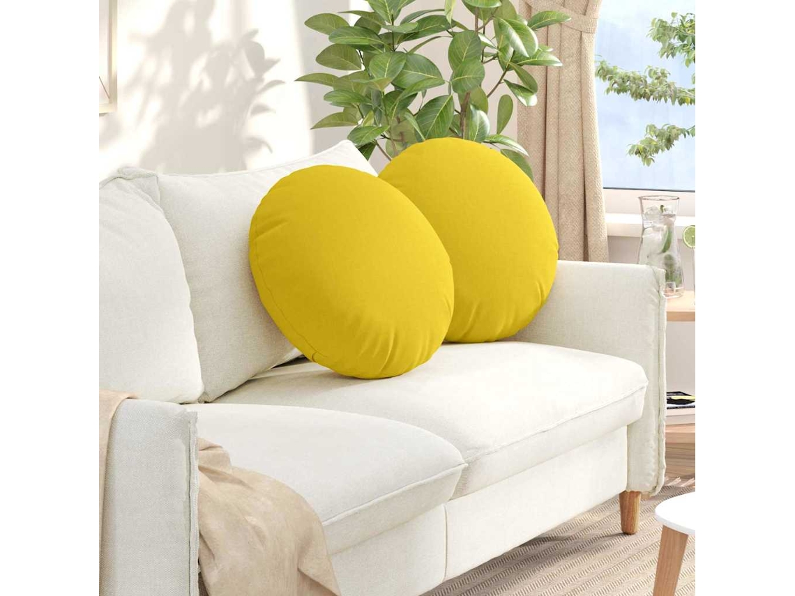 Vidaxl Almofadas De Assento 2 Unid. Tecido Amarelo Claro Ø50 X 19 Cm
