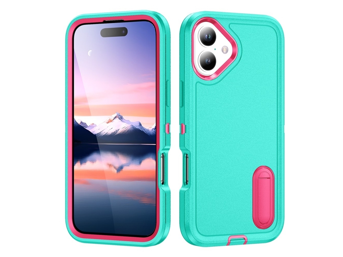 Capa Para Iphone 17 Com Suporte Integrado, Em Silicone - Verde Claro/rosa