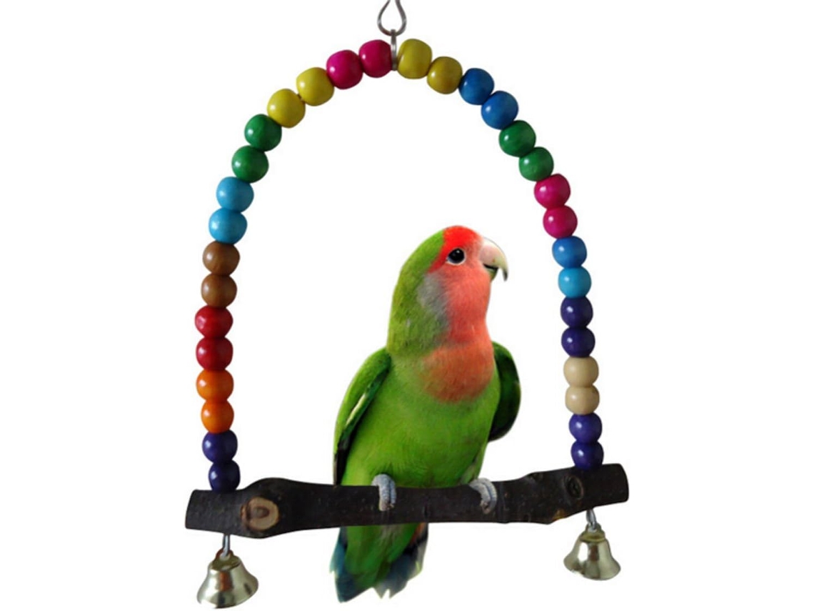 Balanço para Pássaros, Rede de Madeira Multicolorida para Periquitos, Calopsitas e Pássaros Pequenos, Brinquedo para Roer de 14 X 14 AQUAFORGE