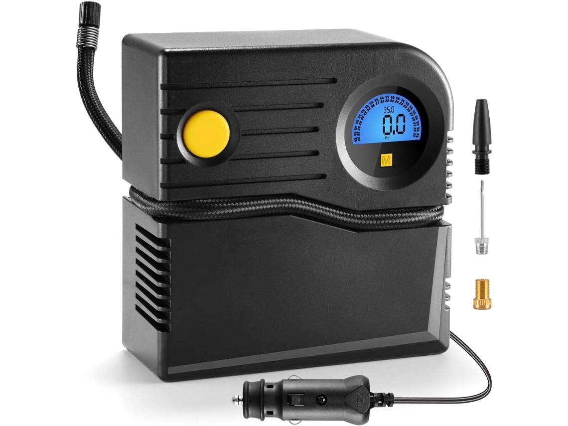 Compressor De Ar 12v Para Carro Com Manómetro Digital E Adaptadores De Válvula
