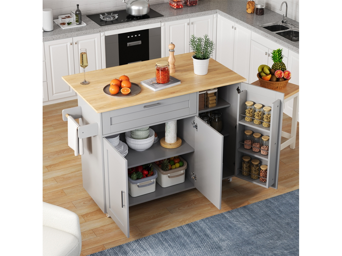 Mesa Cozinha Móvel 132x44(70)x90cm (réplica 2), Bancada Dobrável, Carvalho, Suportes, 5 Rodas.-lb
