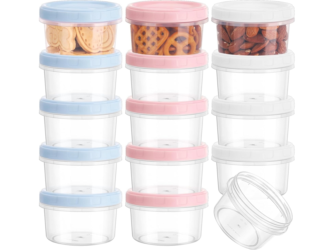 Conjunto De 15 Pequenos Recipientes Para Alimentos Com Tampas, Potes De Plástico De 200ml Para Lanches, Herméticos, Armazenamento