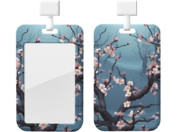 Porta-cartões Crachá com estampa de flor Cerejeira, protetor de cartões vertical com cordão, camada plástica impermeável, Estojo