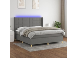 Vidaxl Cama Box Spring C/ Colchão E Led 160x200 Cm Tecido Cinza-escuro