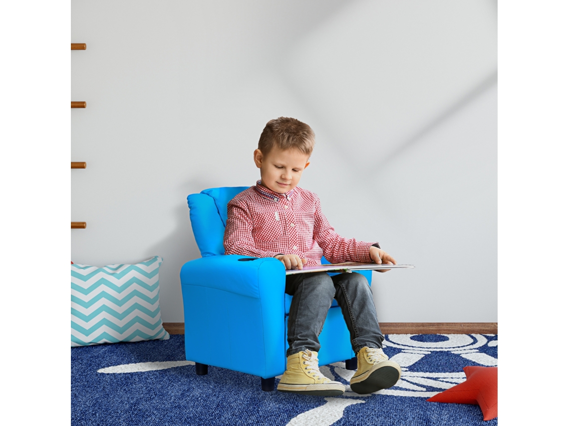Children's Armchair With Tilting Backrest 62 X 52 X 69cm Solid Wood Frame Blue