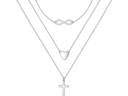 2026-colgante De Cadena Triple De Plata Esterlina S925 Para Mujer Estilo Geométrico Multicapa Corazón Cruz Infinito