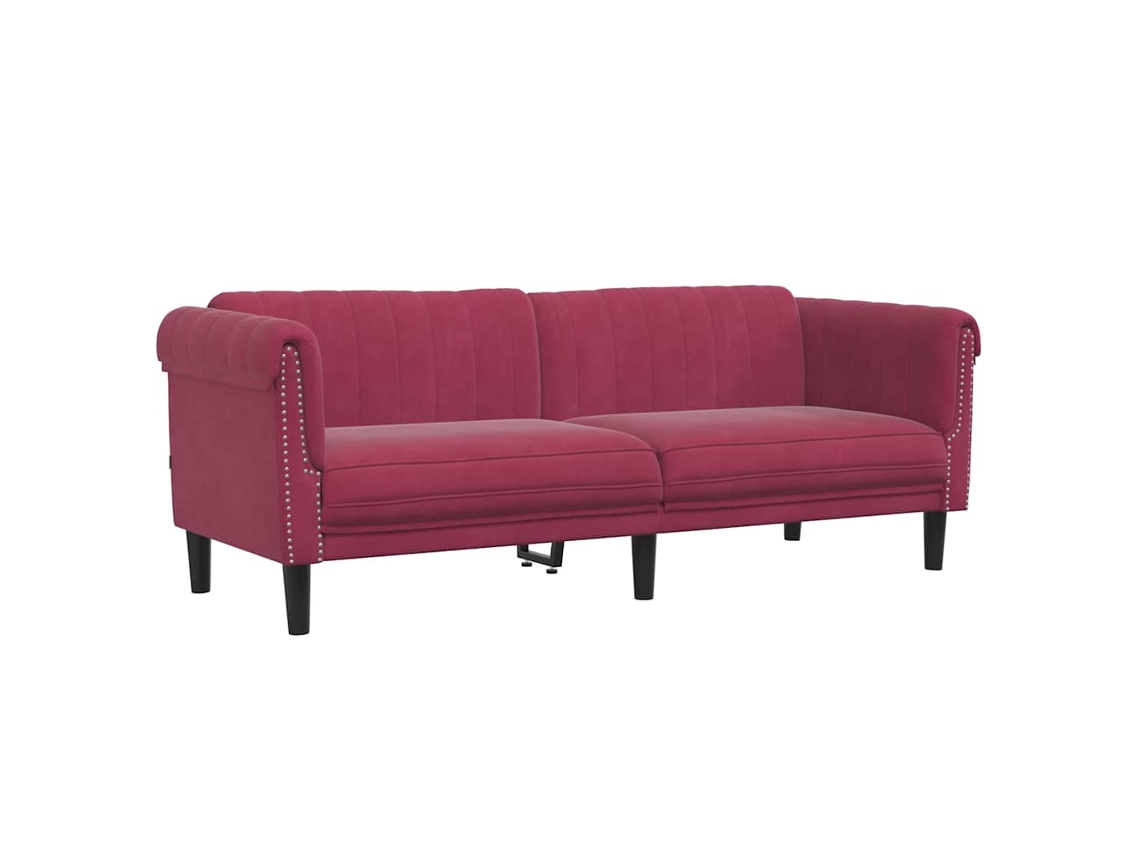 Sofá De 3 Lugares Vidaxl Veludo Vermelho Tinto