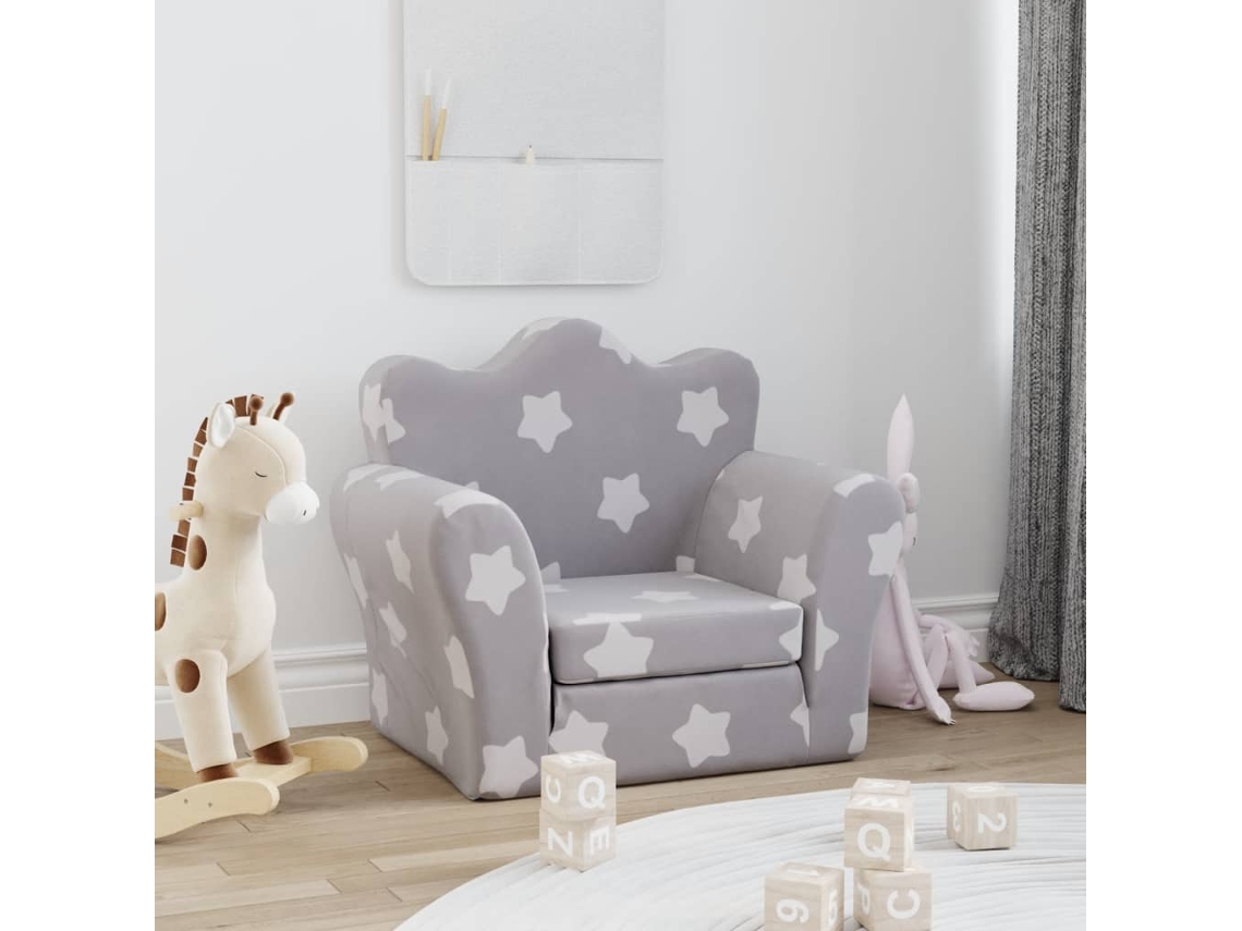 Vidaxl Sofá-cama Infantil C/ Estrelas Pelúcia Cinzento-claro