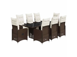 Conjunto de 9 Bistrôs de Jardim com Almofadões Vime Pe Castanho MAISON EXCLUSIVE