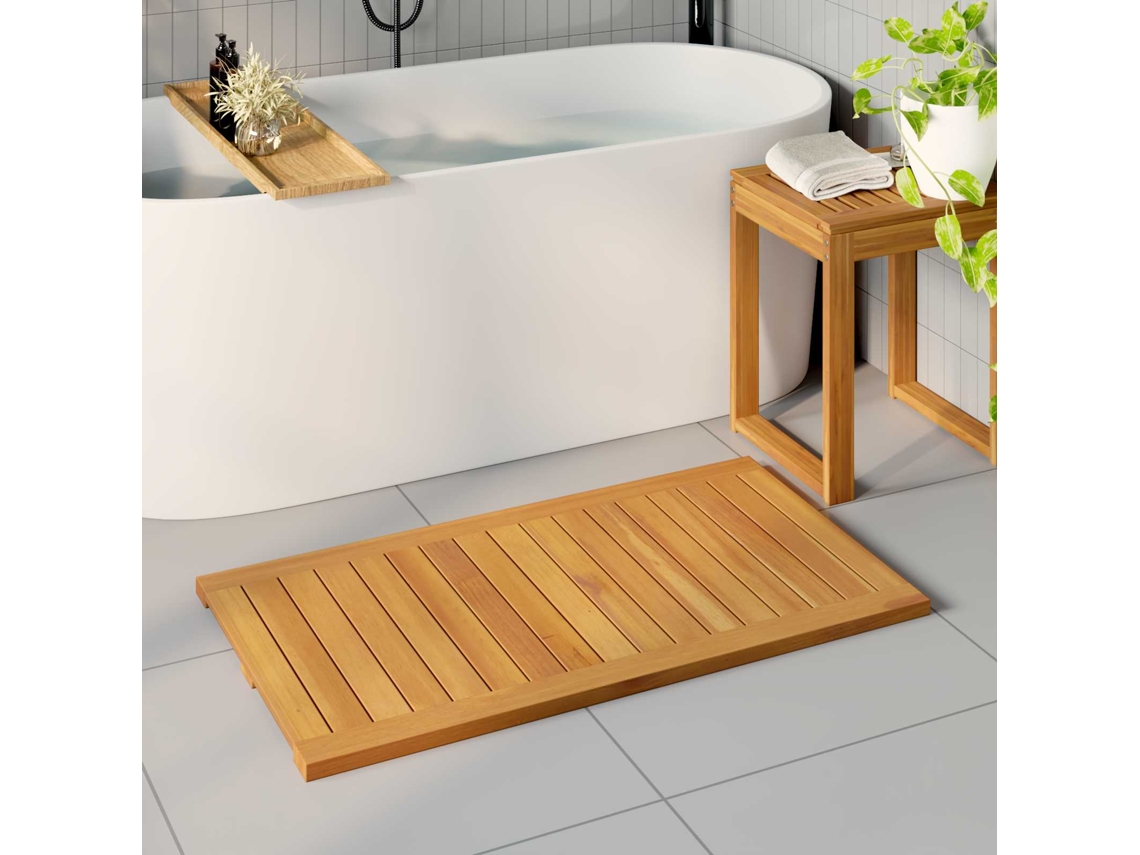 Vidaxl Tapete De Banho Natural 100 X 55 Cm Madeira Sólida De Acácia