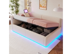 Cama Poltrona 90x200cm Bege Com Led, Usb, Tape-c E Apoio L Suave