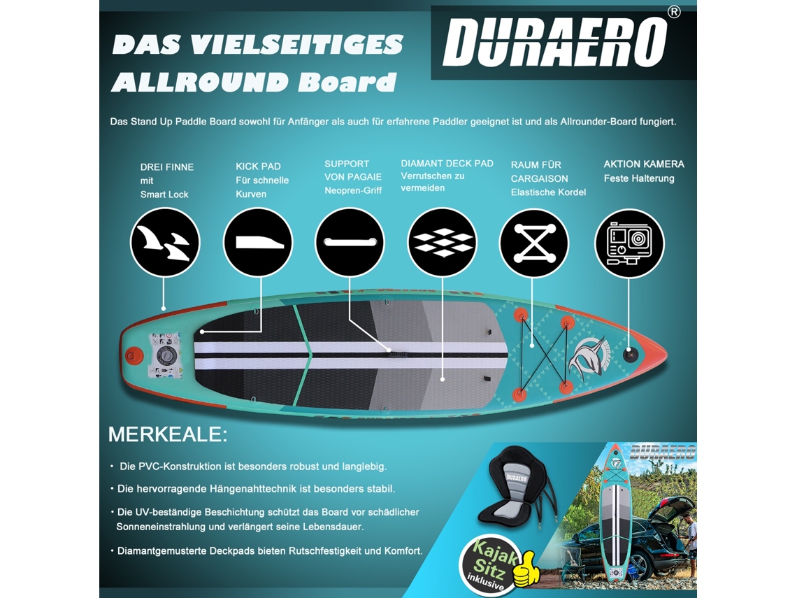 Prancha de Stand Up Paddle DURAERO SUP Board Set (Azul 330x76x15 cm