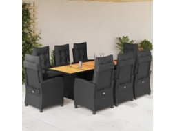 Vidaxl 9 Pcs Conjunto De Jantar P/ Jardim C/ Almofadões Vime Pe Preto