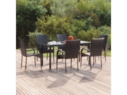 Vidaxl 7 Pcs Conjunto De Jantar Para Jardim Vime Pe Preto