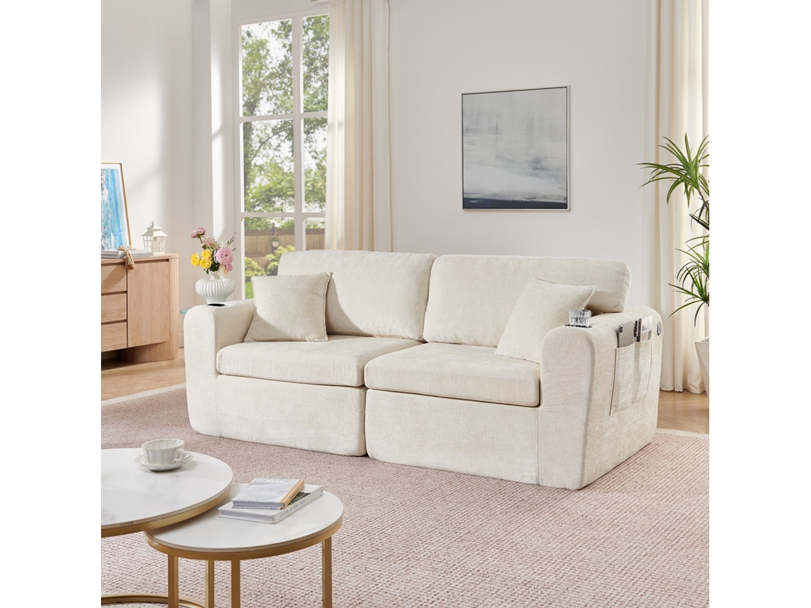 Sofá Relax 2 Lugares Compacto, Chenille, Bolsos Laterais NOVELA