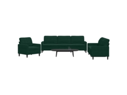 Vidaxl 3 Pcs Conjunto De Sofás Com Almofadões Veludo Verde-escuro