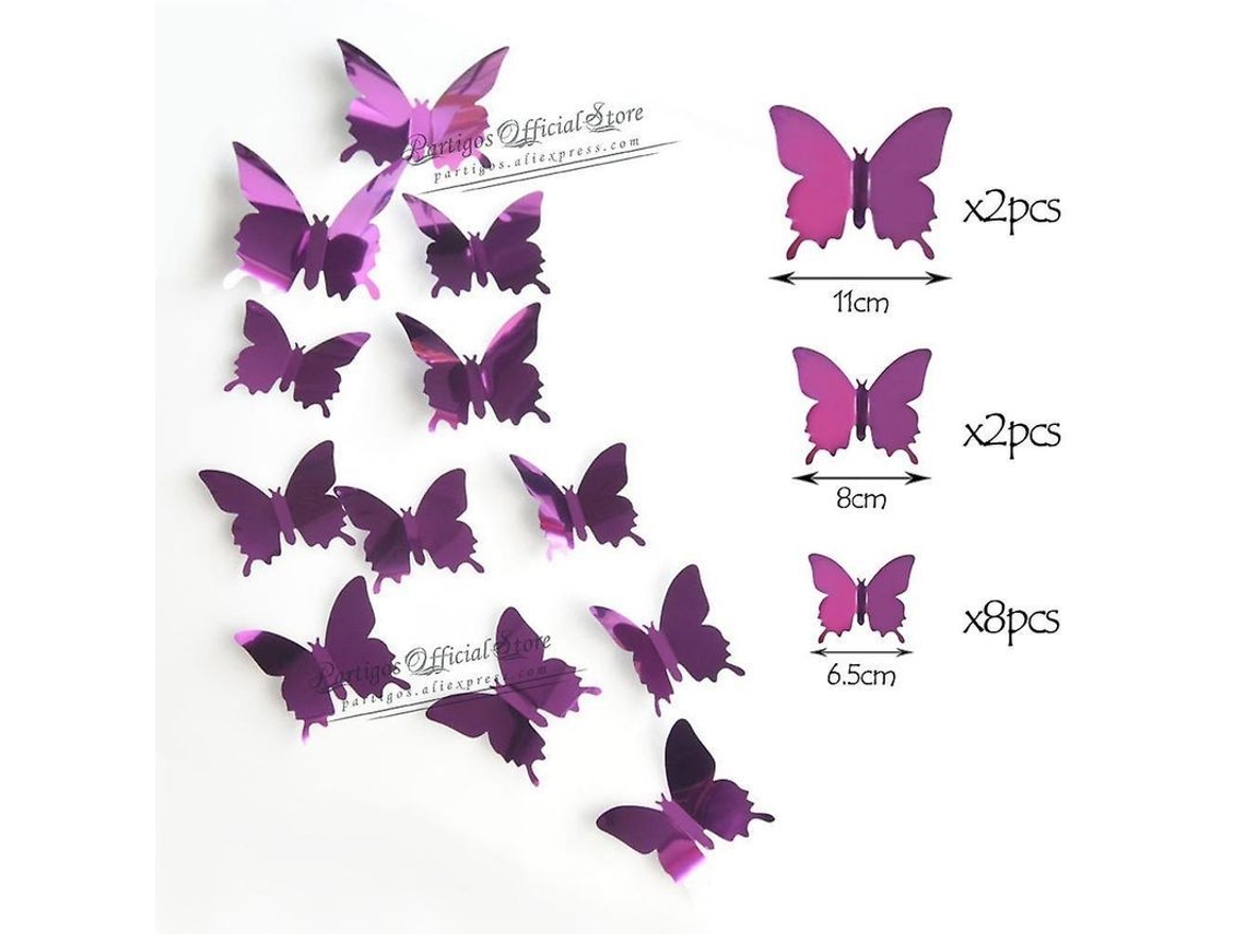 12pcs Pegatinas De Mariposas Huecas 4d Para Decoración De Hogar, Bodas Y Fiestas, Adornos Infantiles Rosa Vermelha