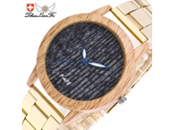 Relógio de pulso elegante em aço dourado com mecanismo de quartzo para homens e mulheres.