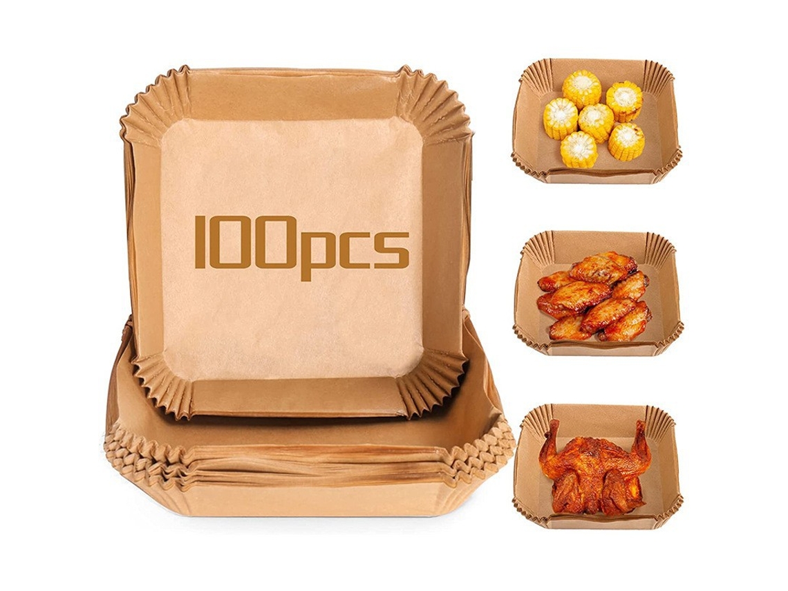 Forros De Papel Descartáveis​​ Para Fritadeira A Ar: 100 Unidades De Forros Quadrados De 20 Cm(7, 87 Polegadas) Para Fritadeira A Ar