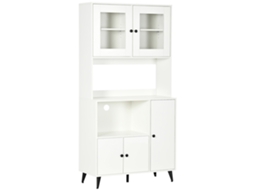 Armário De Cozinha Avec 3 Armários, Niches, Prateleiras Ajustávels, Portas Vitrées, Passe-câble, 90x40x180cm, Branco