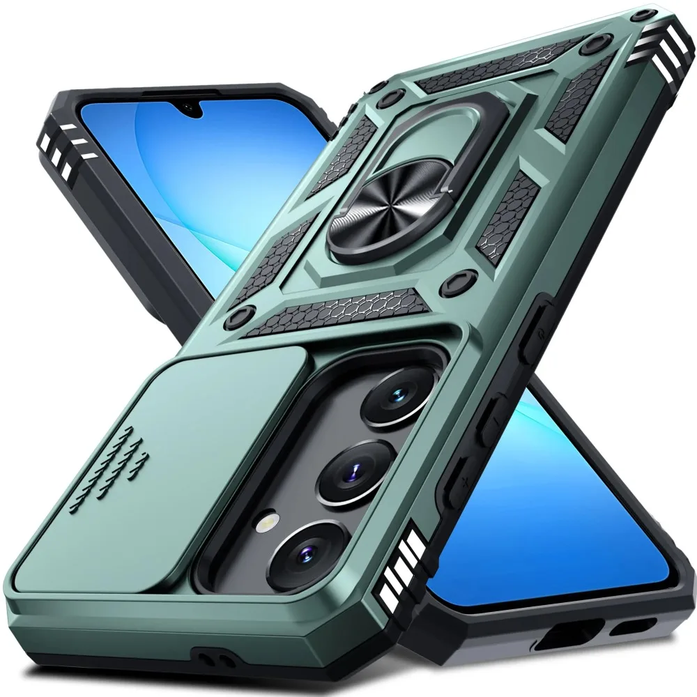 (verde Escuro, Galaxy A55) Capa Protetora Resistente Para Samsung, Com Tampa Deslizante Para A Câmera.