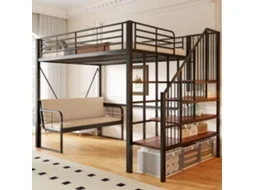 Cama 140x200 Metal Duas Camadas Sofá Armazenamento Escada Segura Preto