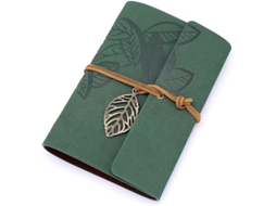 Diário vintage de folhas soltas com capa de couro sintético verde escuro brilhante, presente Slowmoose