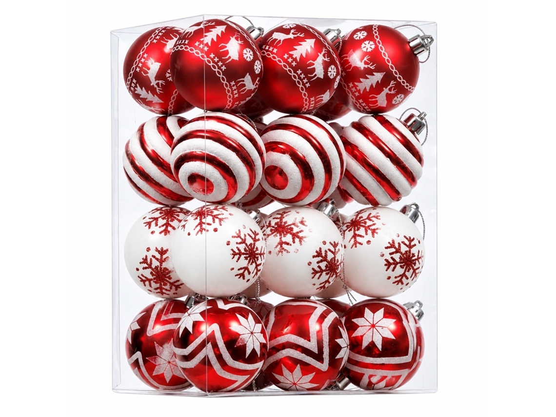 Enfeites De Bola De Natal Inquebráveis, Vermelho E Branco, 2,36 Polegadas, Decoração De Férias Interna E Externa