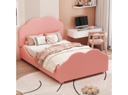 Cama Infantil 90x200 Cm Com Guardrail Alto Rosa Seda Suave Wolkenform